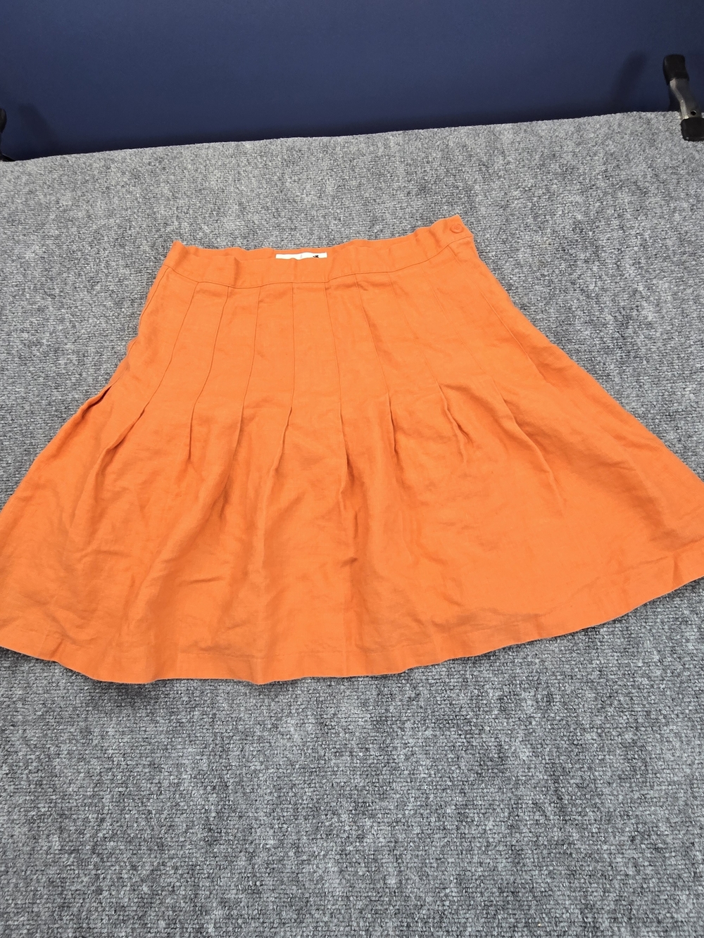 Stanley Blacker 100% Linen Orange A-Line Skirt Womens Size 14 Pleated Short